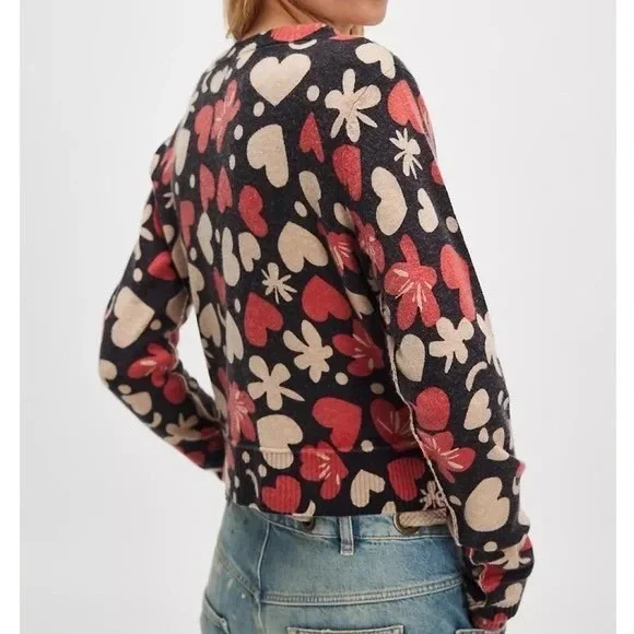 NWT!! FREE PEOPLE Nocturnal Patterned Cardi Black Retro Combo Hearts Floral XS - Picture 9 of 16
